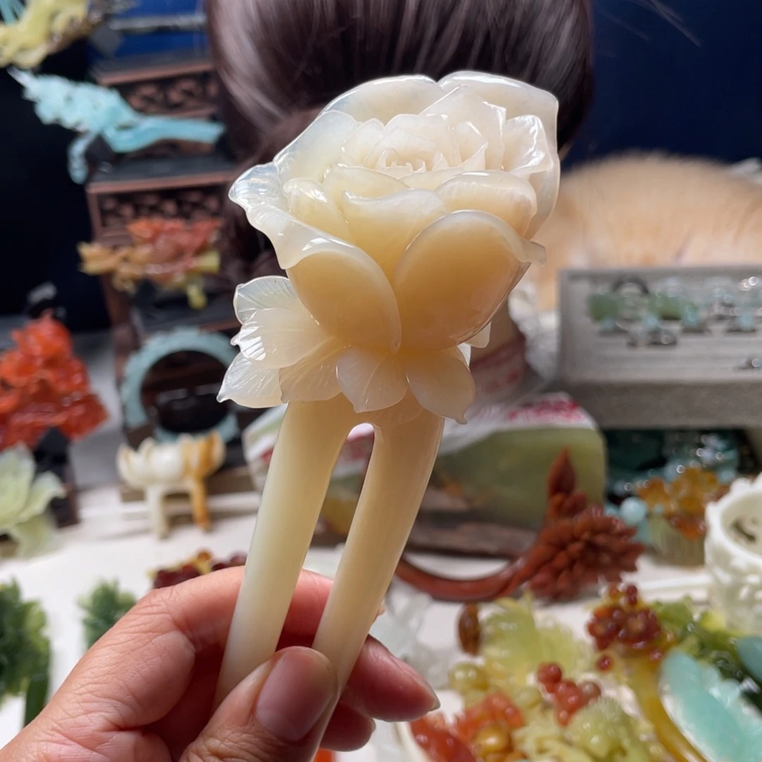 【闪购商品】蛇纹石玉发饰未镶嵌夏*