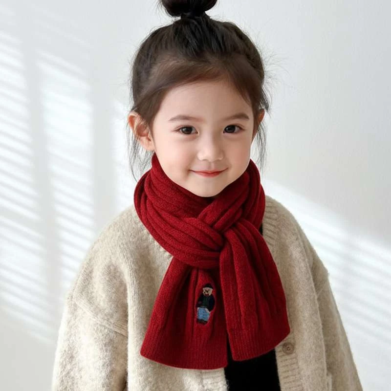 儿童围巾秋冬季宝宝针织毛线围脖可爱小熊护脖子男童女童围巾保暖