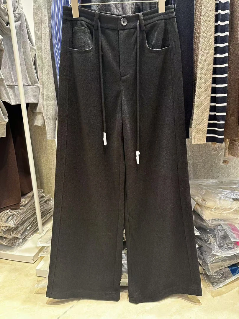 黑色抽绳西装裤直筒时尚