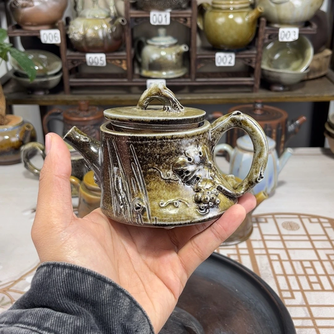 180cc白泥柴烧树桩壶，古法传承裸坯柴烧