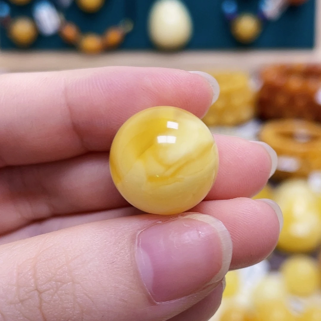 琥珀未镶嵌珠宝奇石16.8mm妖花圆珠 瑕