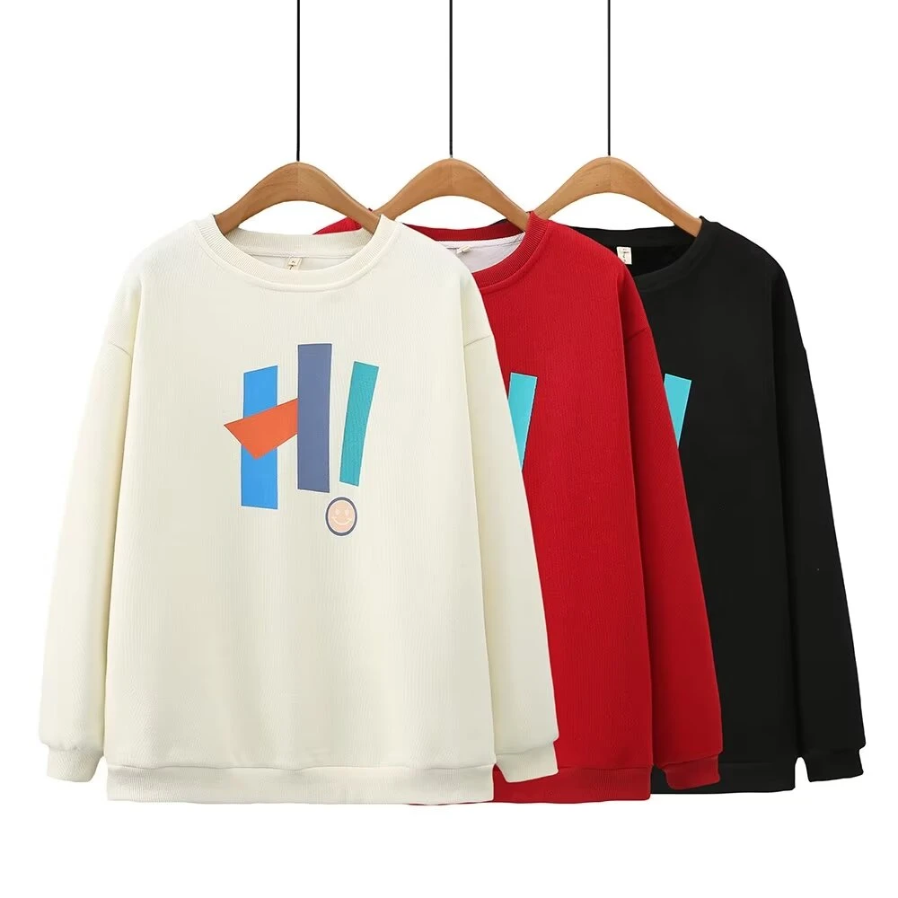 CONG8939笑脸印花圆领加绒卫衣大码女装休闲长袖套头衫百搭上衣冬