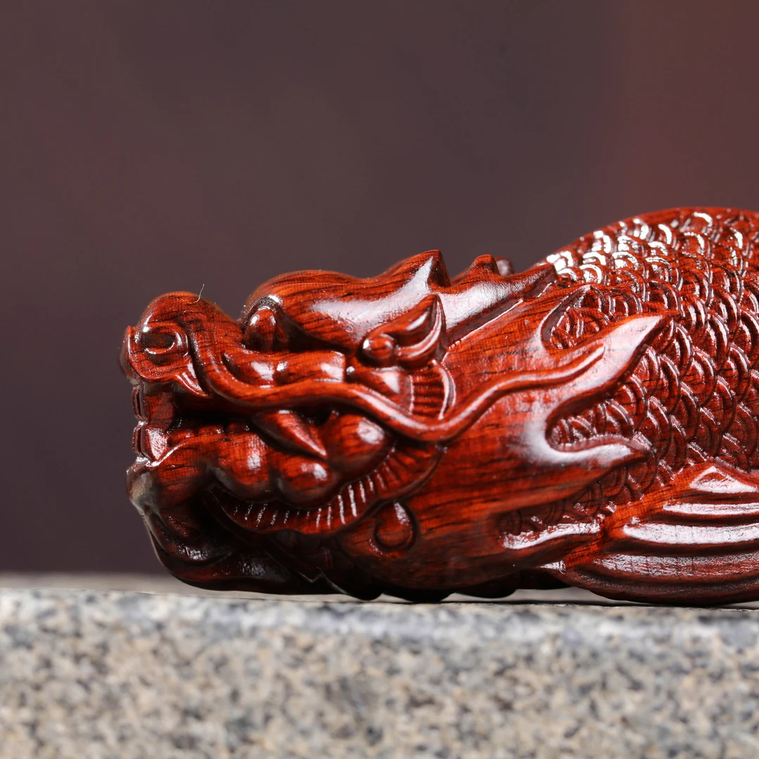 紫檀檀木鱼化龙实木雕刻手把件把玩檀香木质文玩饰品装饰随身车挂