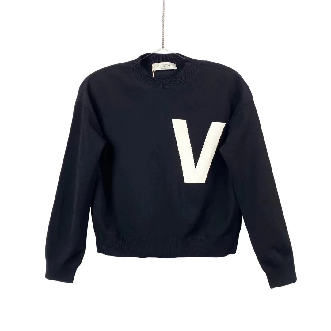99新 Valentino/华伦天奴 bb一零八零  黑色logo针织长袖 xs码
