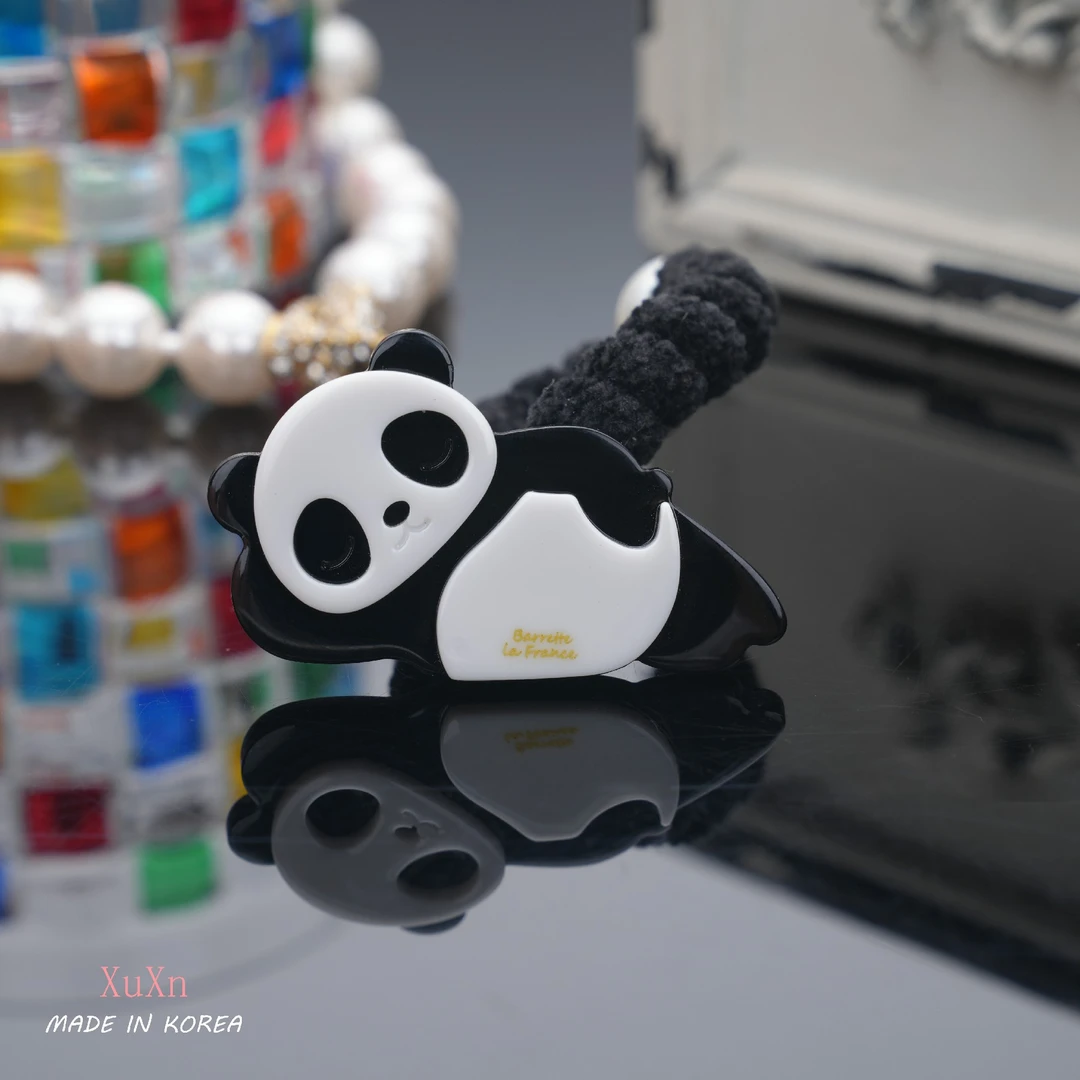 韩国BF熊猫电话线发圈黑色小众创意简约个性韩版ins时尚百搭简约
