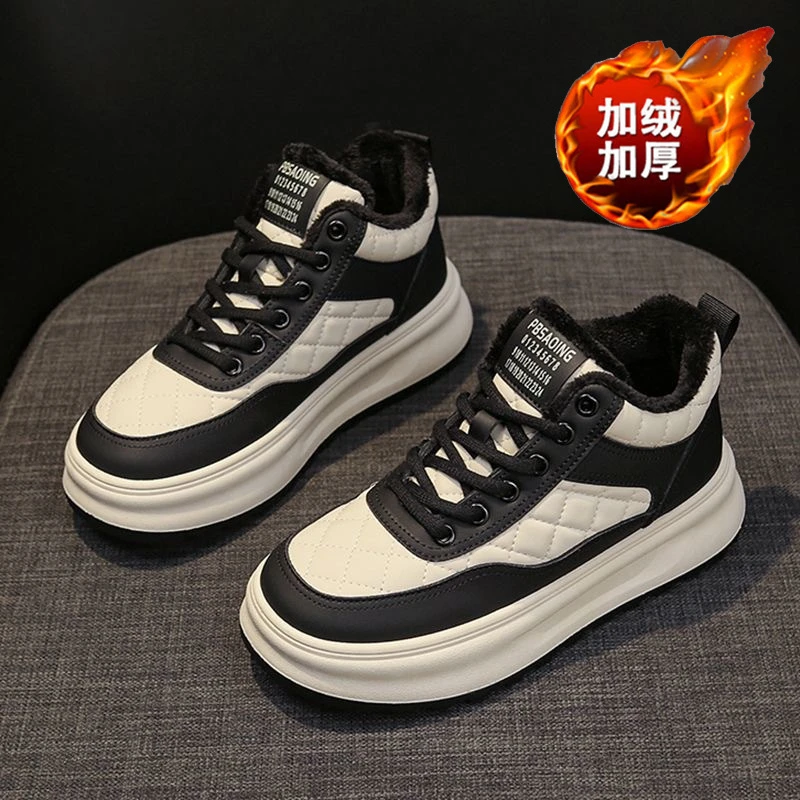 冬季加绒女鞋百搭厚底高帮保暖加厚棉鞋女超软运动板鞋Q5609-1