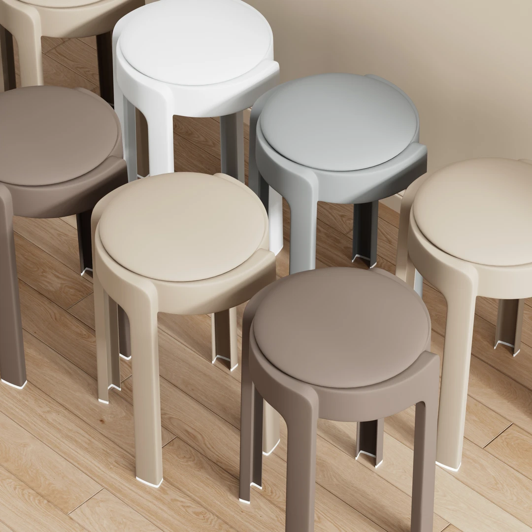 加厚软包餐椅塑料凳子家用卧室可叠放凳结实耐用备用高凳餐桌高凳