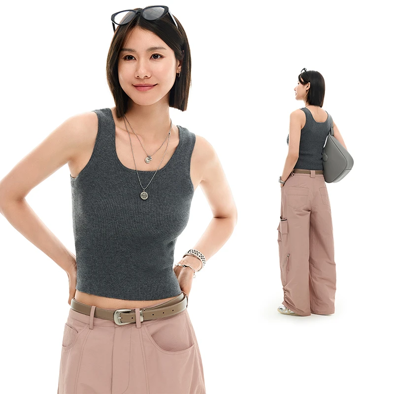 CLOUDSPACE/云上生活【德芙背心】竖纹针织高弹短款露腰背心女25夏