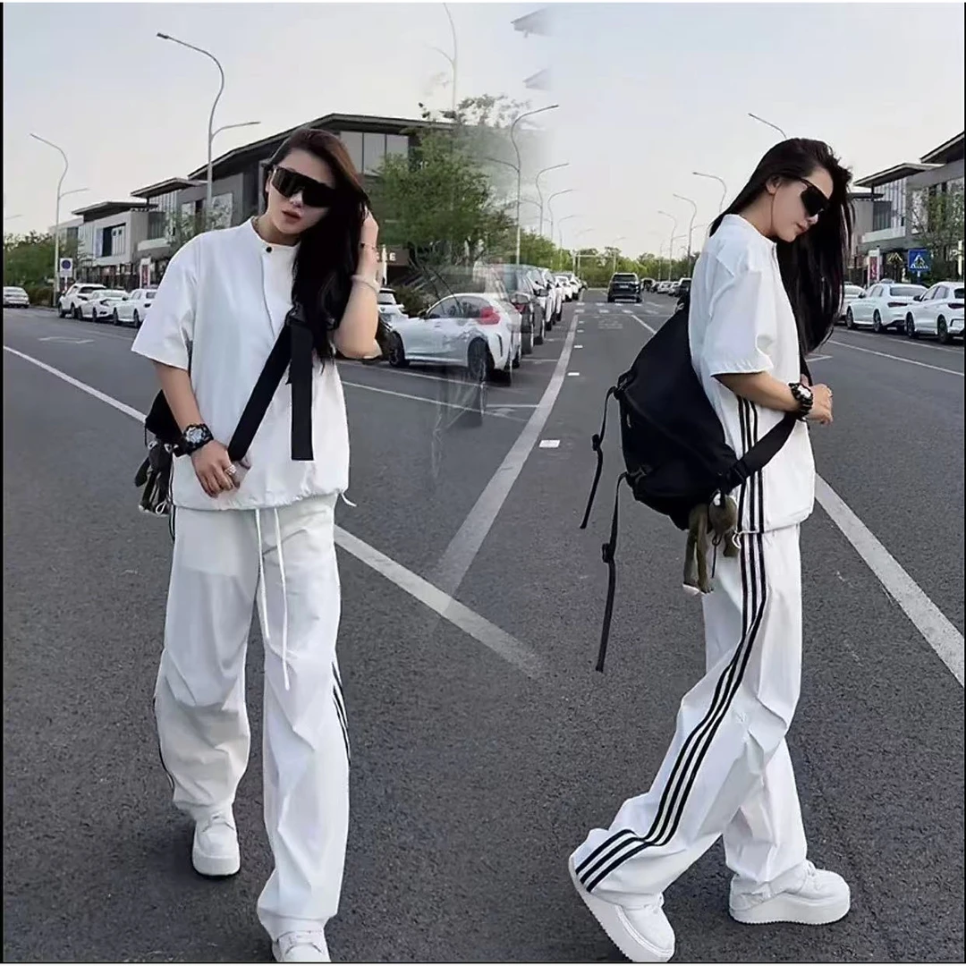 男休闲套装夏新款美式炸街宽松显瘦短袖上衣工装裤两件套情侣款