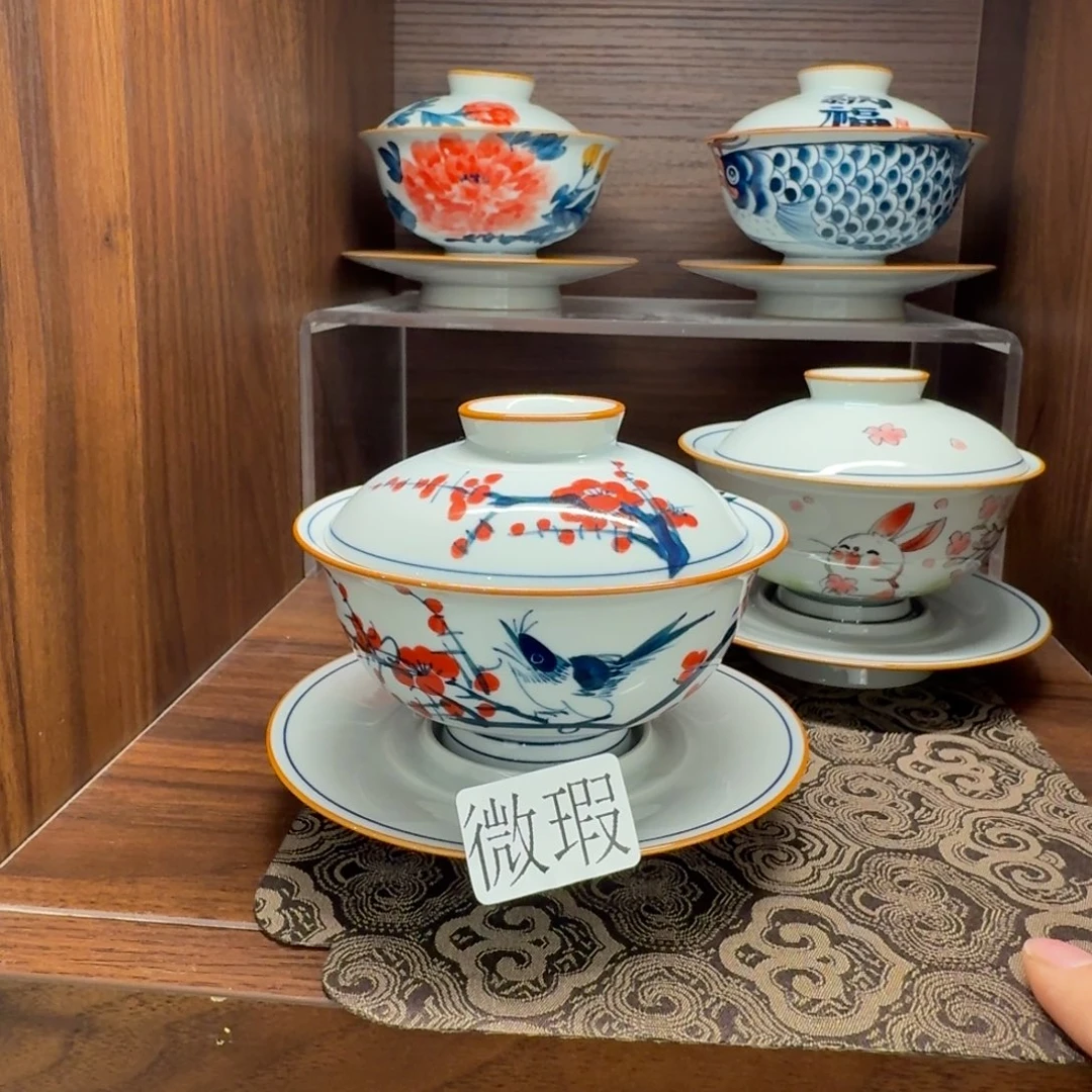 釉下手绘茶具微瑕