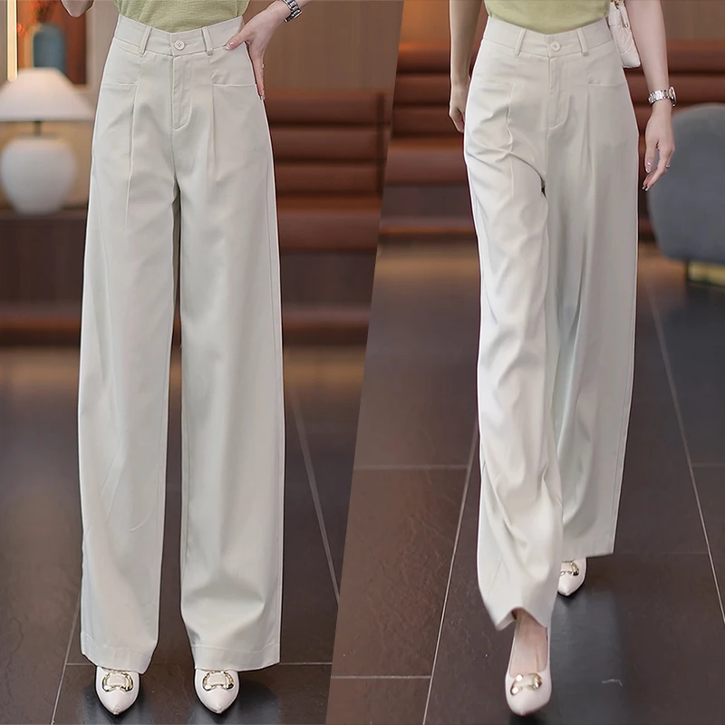 米白色九分直筒裤女夏季薄款2025新款小个子高腰休闲舒柔特西装裤