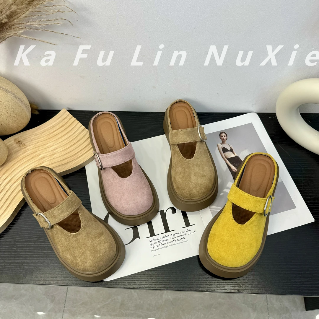 【卡芙琳shoes】勃肯鞋厚底包头半拖鞋女外穿2025新款增高玛丽珍女