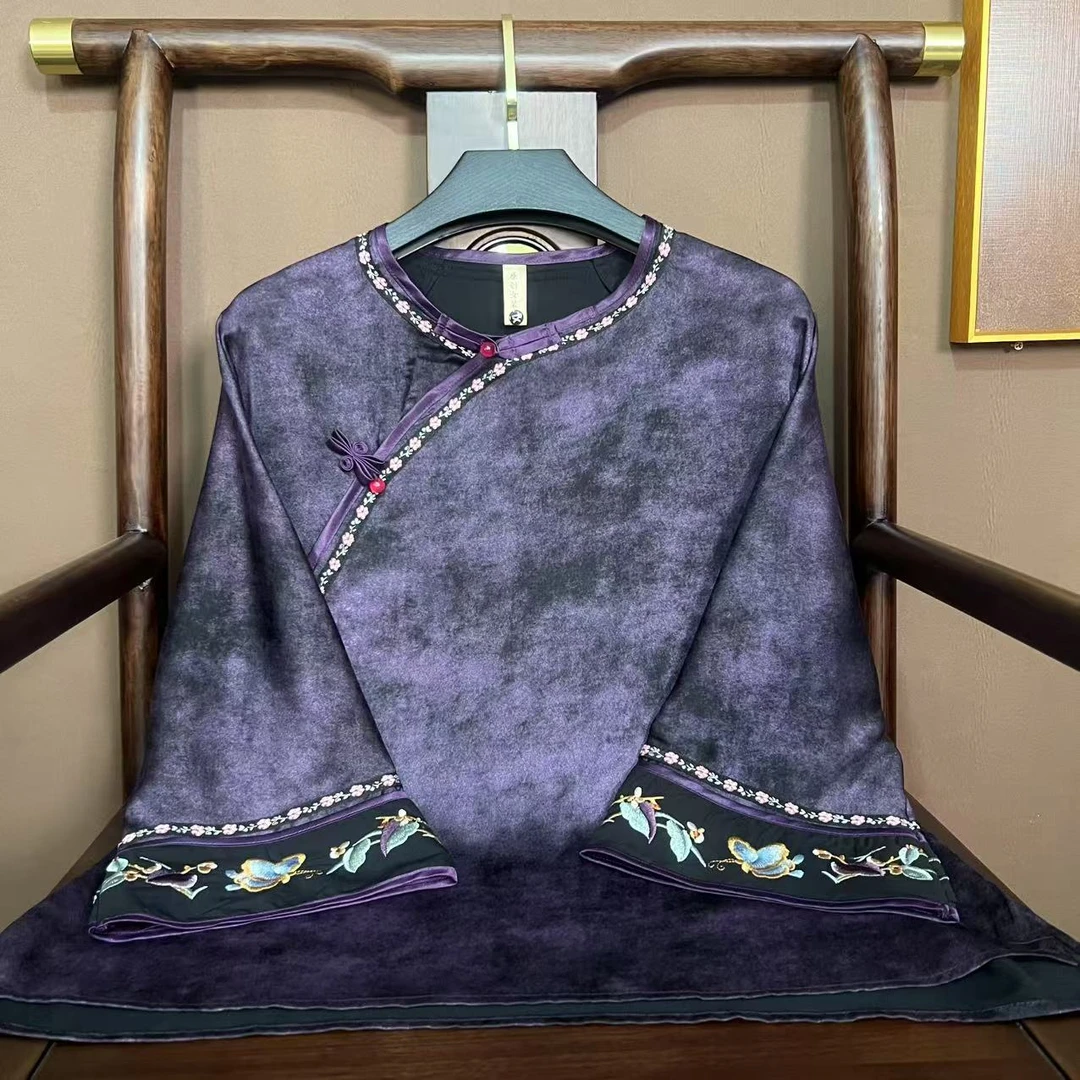 【笙调】2025春季新款圆领气质斜襟衬衫宽松版民族风气质上衣女