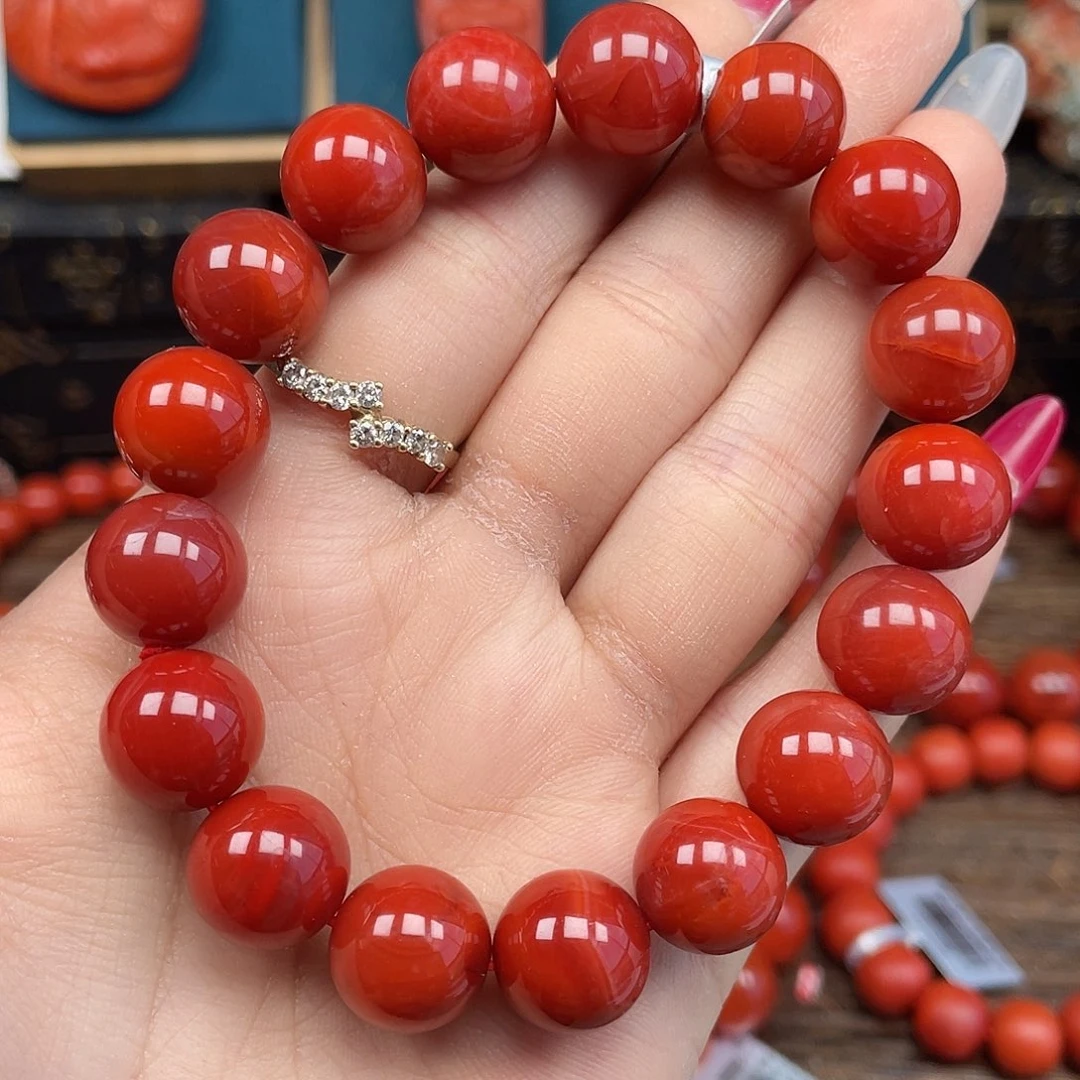 南红玛瑙未镶嵌手链高货 瓦西老料锦红卡12mm
