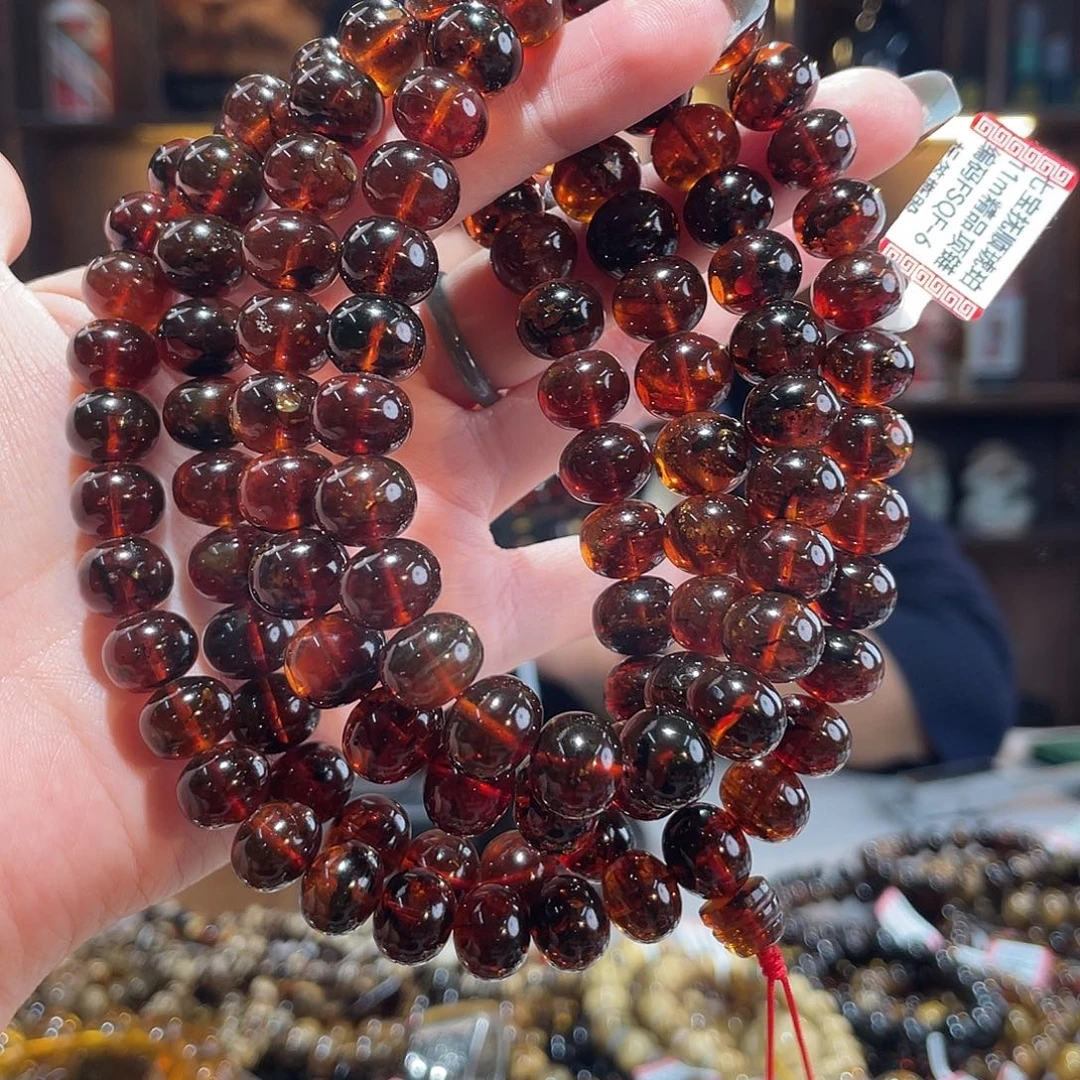 琥珀未镶嵌手链11m血