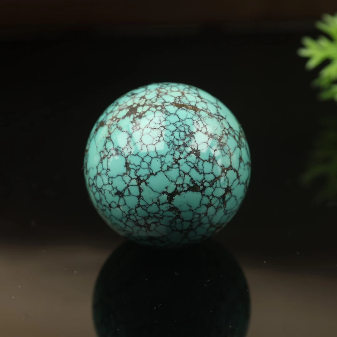 原矿纯天然绿松石高瓷网花圆珠文玩配珠