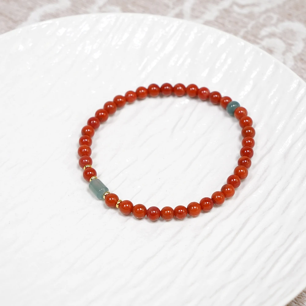 天然川料南红单圈蓝水翡翠精致叠戴手串QF-A268