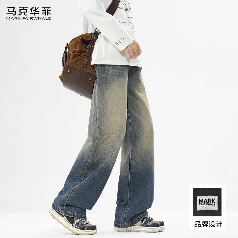 马克华菲男士秋季牛仔裤新款美式高街宽松复古百搭休闲裤