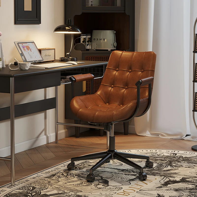 家用电脑椅中古轻奢书房书桌椅舒适办公椅可升降转椅卧室椅靠背椅