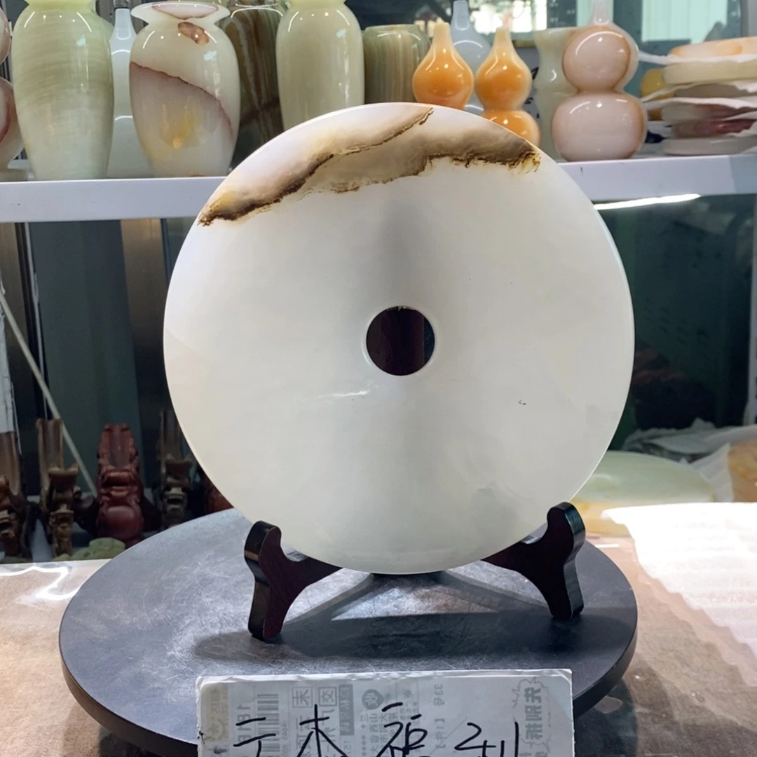 石材天然微瑕20厘米平安扣摆件，仅此一个