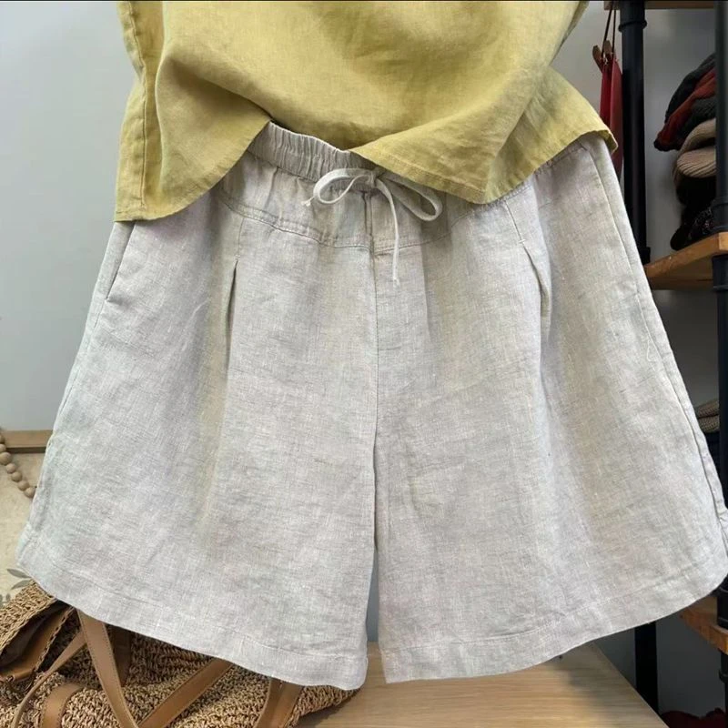 欣欣 夏季新款亚麻短裤女文艺休闲宽松裤子女