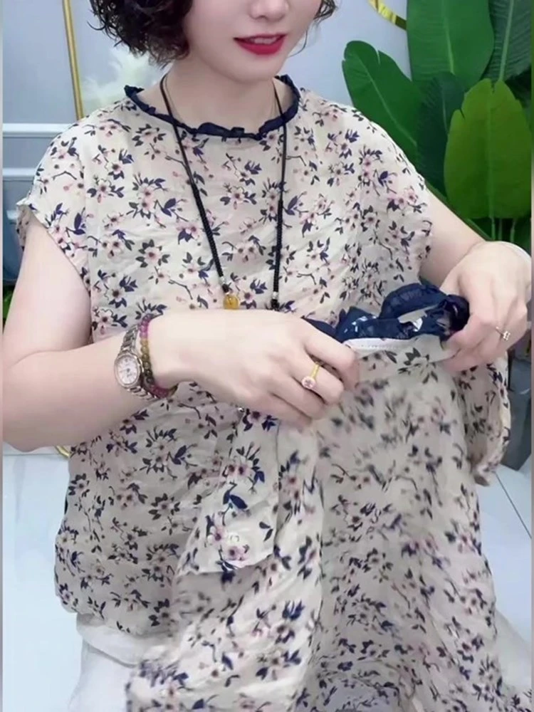 高端欧货复古风时髦碎花短袖夏季新款高级感优雅洋气显瘦宽松上衣