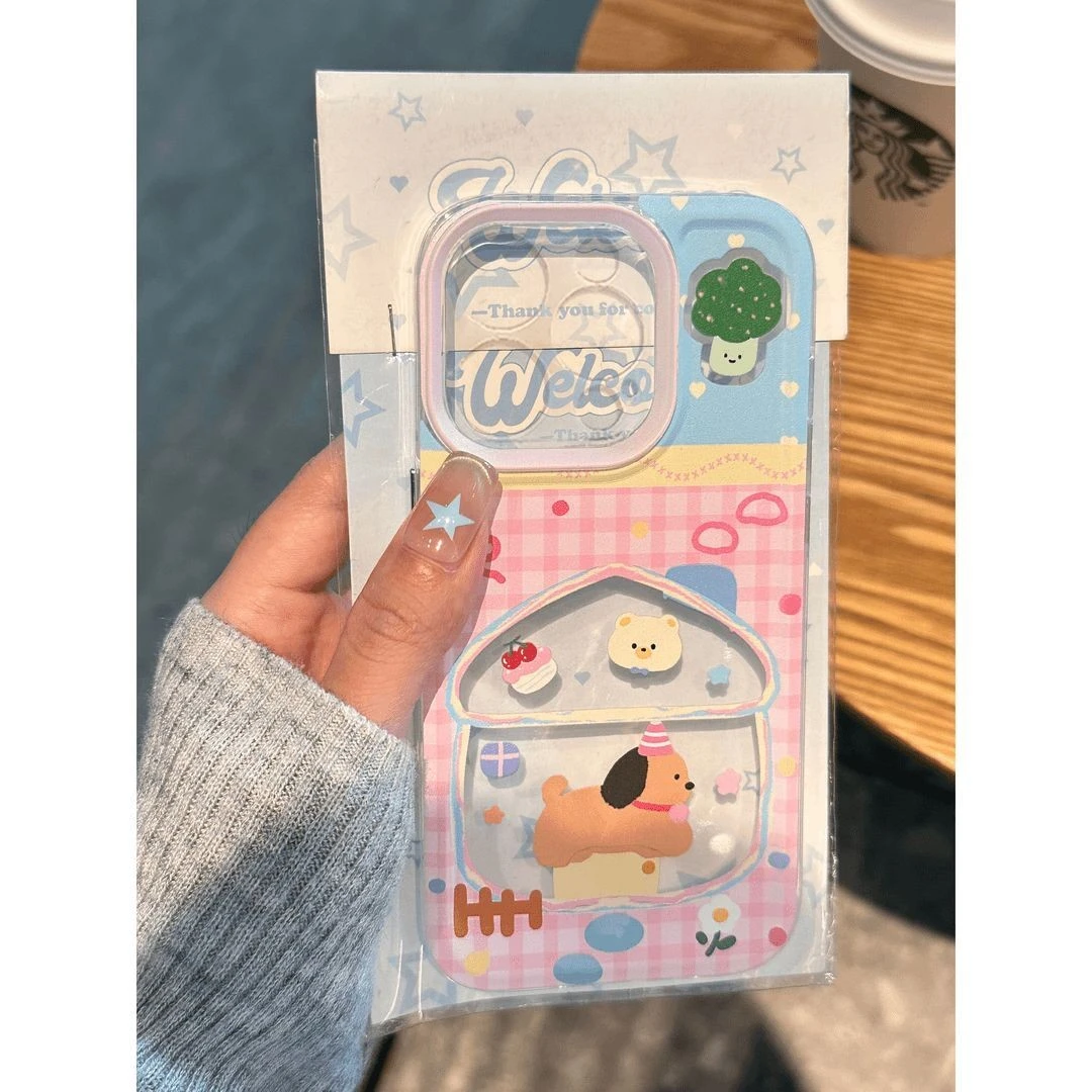 粉白格纹小狗适用iPhone15苹果14手机壳13PROMAX软壳12/11可爱XS