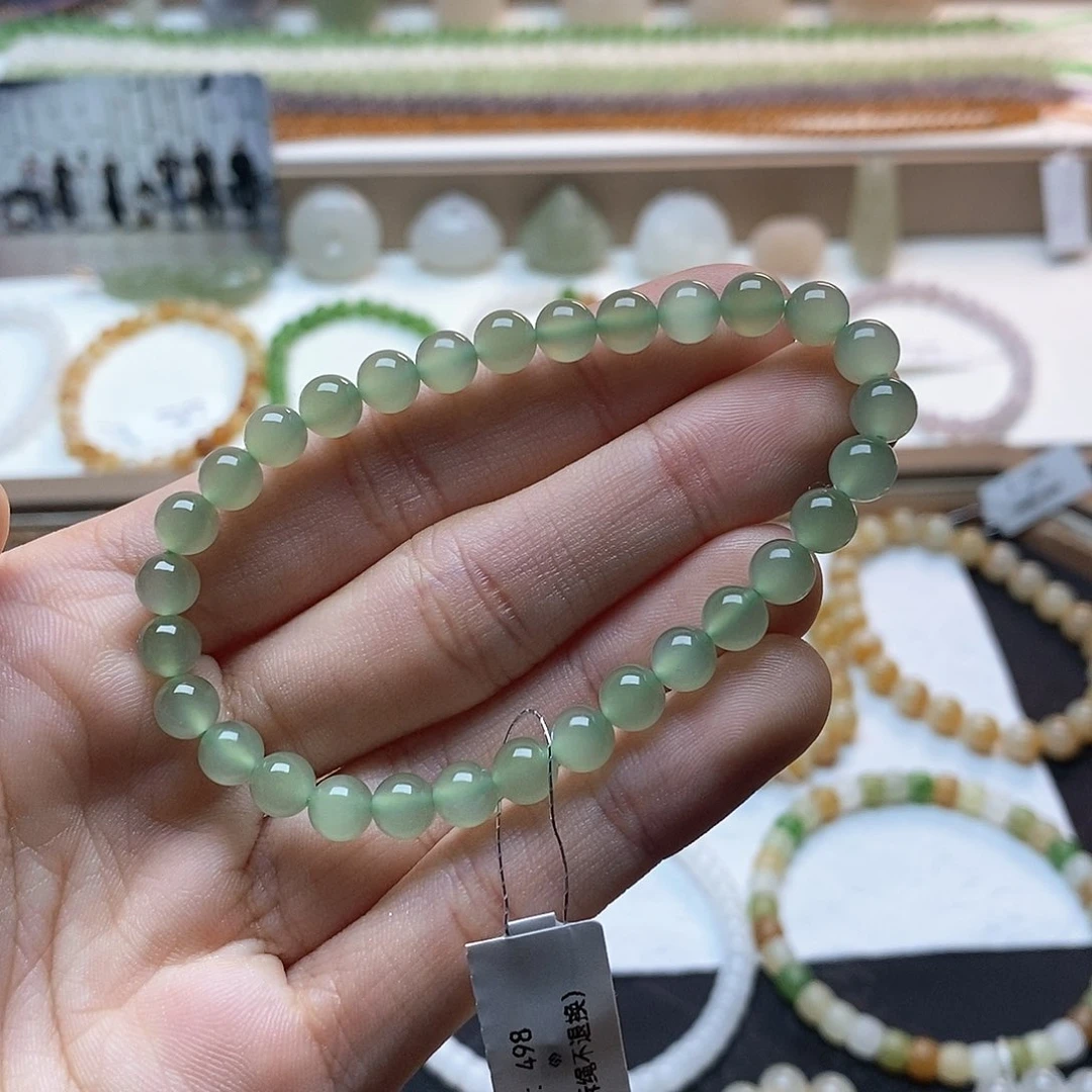 和田玉手链未镶嵌冰晴水一线猫卡六