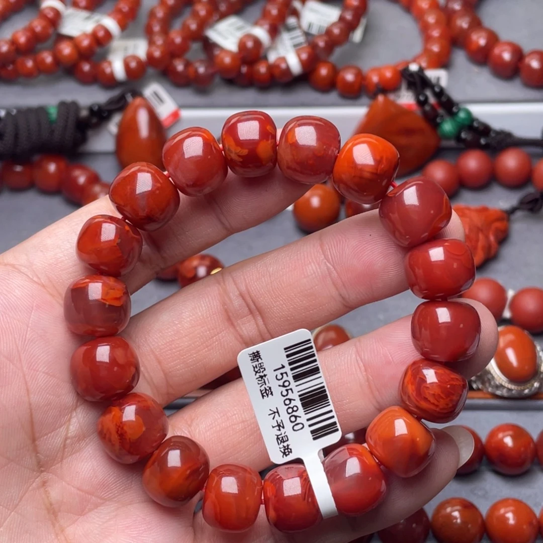 南红玛瑙未镶嵌南红玉石13+mm瓦西原矿牛血火焰纹老型手串