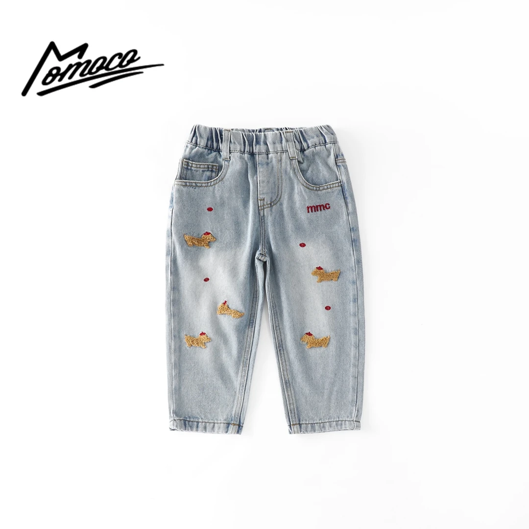 MOMOCO2025春季款男童可爱小狗时尚古复古牛仔裤77130350018