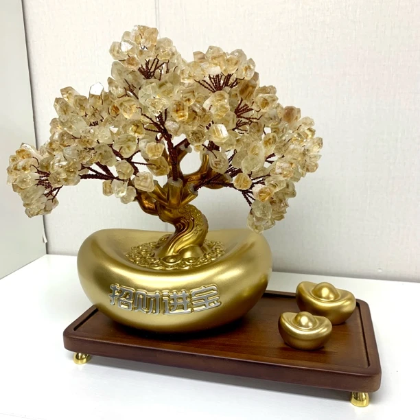 【晶之运】新中式金元宝黄水晶发财树摆件高档家居客厅玄