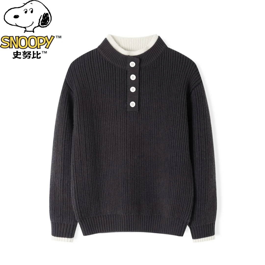 Snoopy/史努比儿童男童女童宝宝半高领假两件加绒毛衣大童男孩
