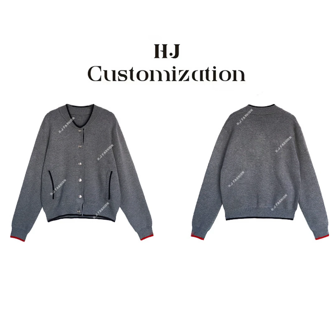 【 郝洁 】“梦中情书”时髦慵懒撞色纽扣高克重开衫外套1005