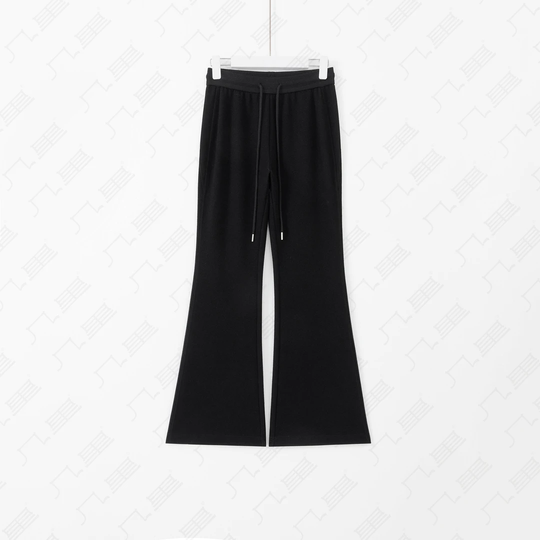 几里与麻 纯色高腰抽绳修身显瘦喇叭裤 裤长104 2100802