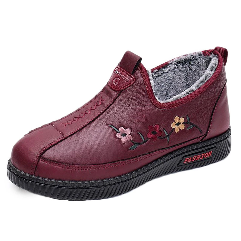 中老年妈妈鞋防滑保暖冬季兔毛休闲软底加绒女鞋老人鞋雪地靴棉靴