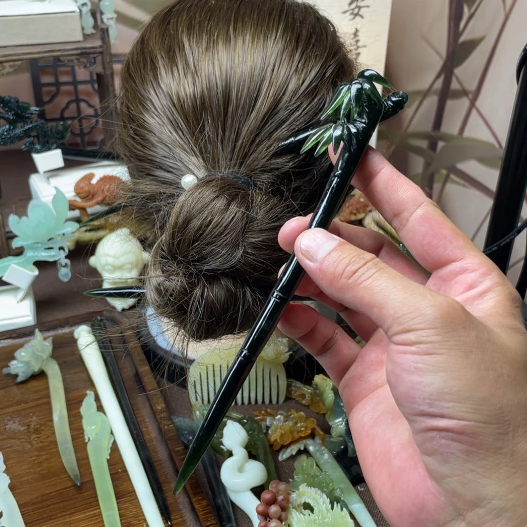 岫玉未镶嵌发饰花**梨