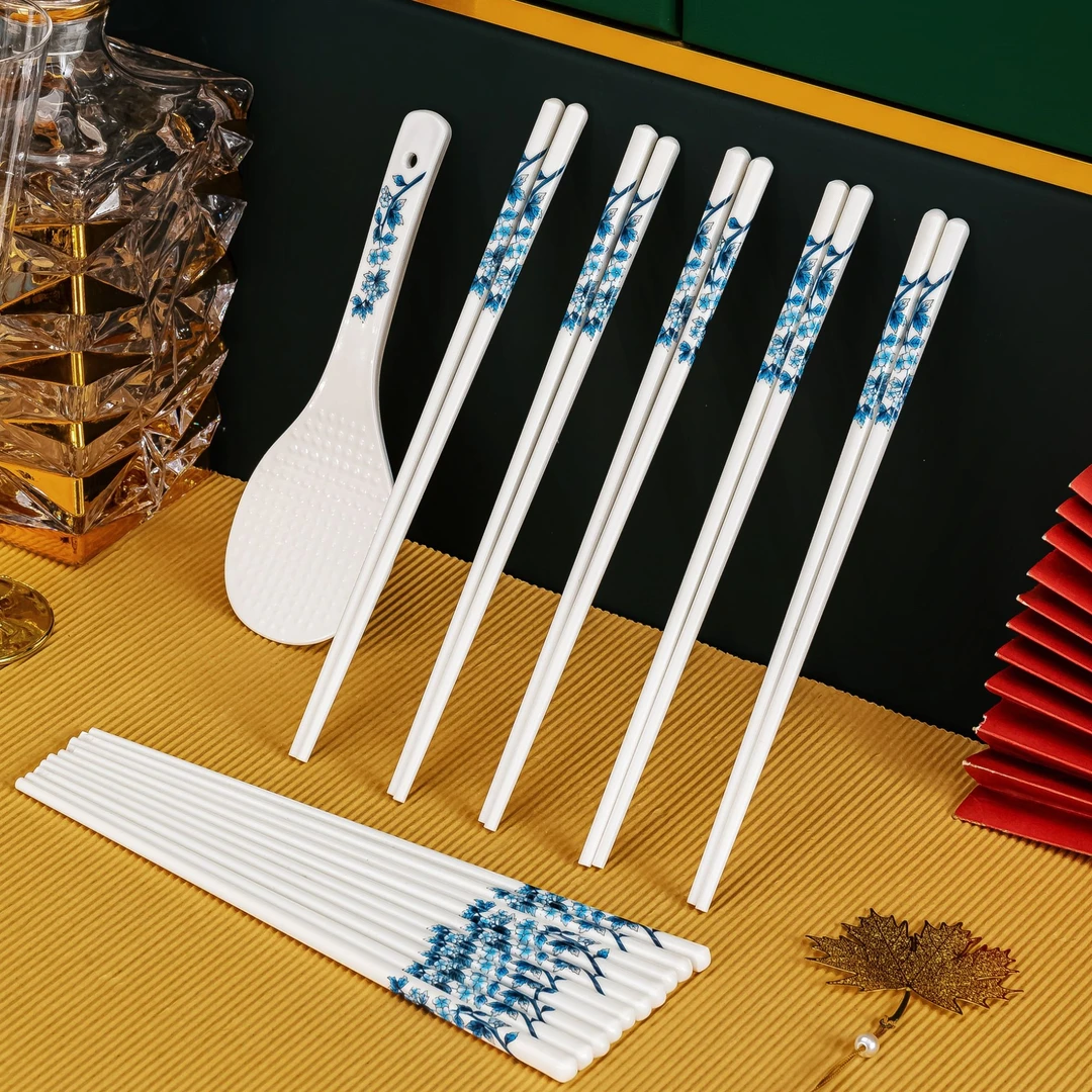 【景德镇青花瓷】防霉筷子网红酒店家用陶瓷清洗防滑家用筷子卫生