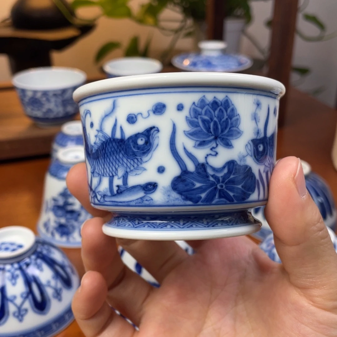 柴窑鱼藻直筒主人杯