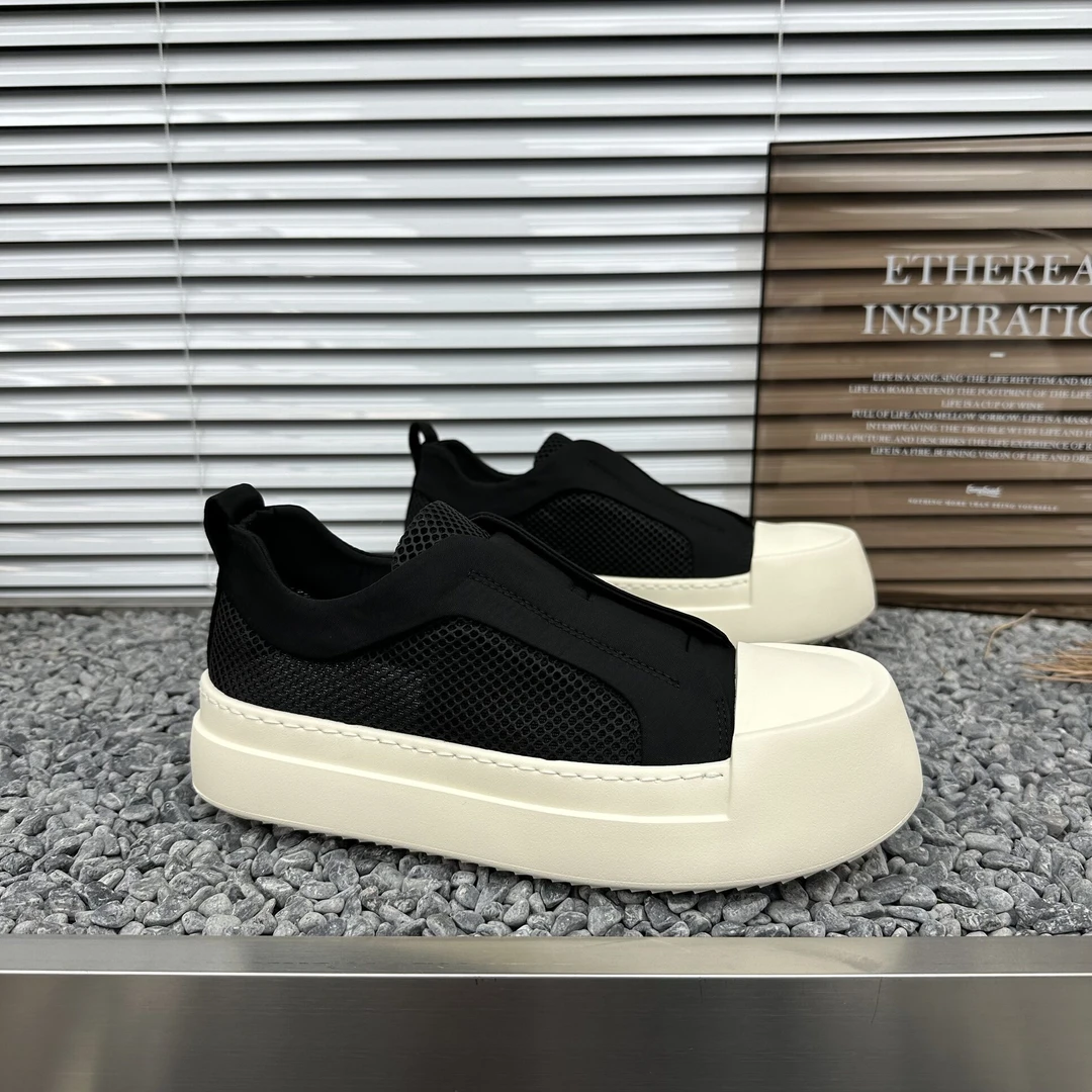 男士透气冰丝布厚底面包鞋百搭时尚休闲板鞋潮流黑色一脚蹬男鞋子