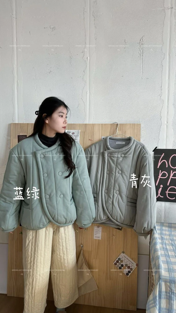 【甜麻薯】HL冬新疆棉圆领宽松百搭通勤可爱纯色加厚保暖棉服外套