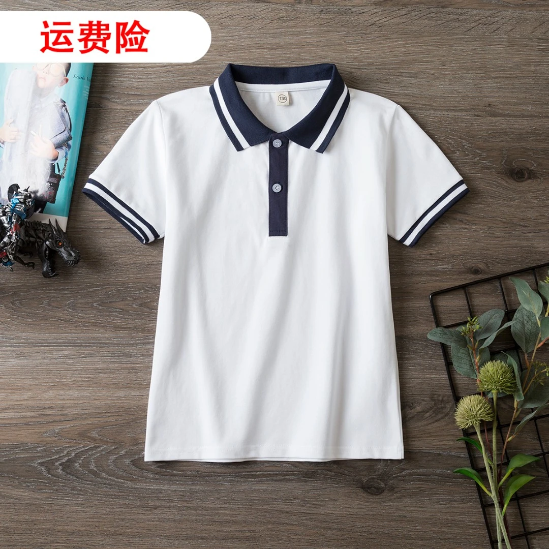 短袖休闲风T恤学院风学生校服夏季翻领小学生宽松纯棉