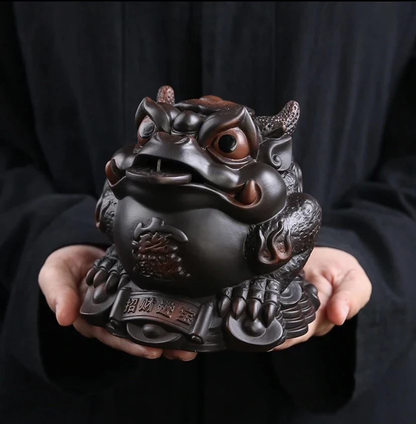 精品紫陶钱多多招财金蟾茶宠摆件可养茶玩茶桌茶台茶盘装饰摆件