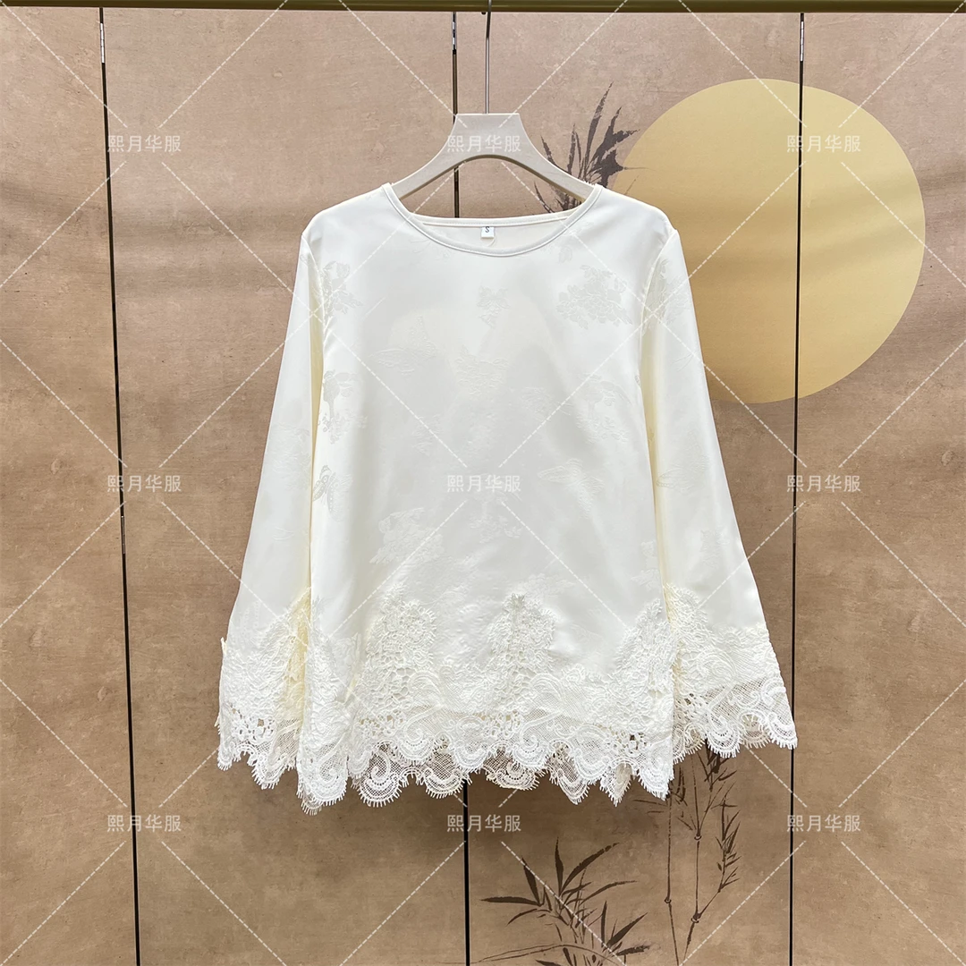 【蕾丝公主】重工提花时尚宽松2025早春新款网红显瘦新中式减龄衬衫