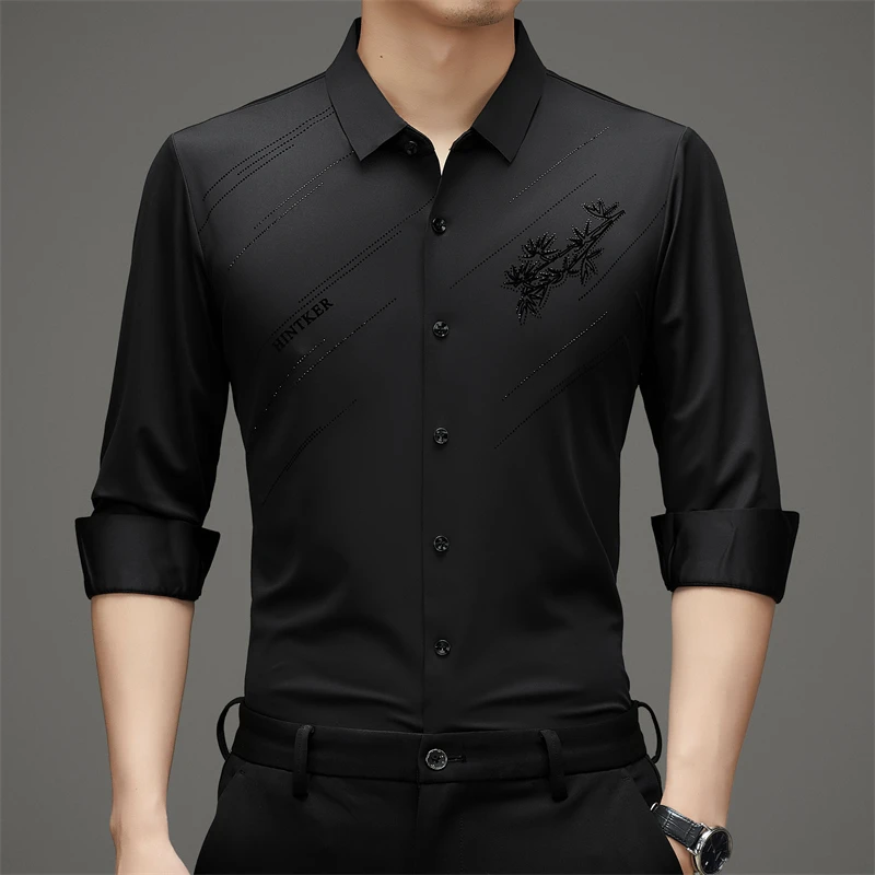 施凯森秋春秋新款长袖无痕衬衫高档男商务休闲抗皱免烫高弹力衬衣