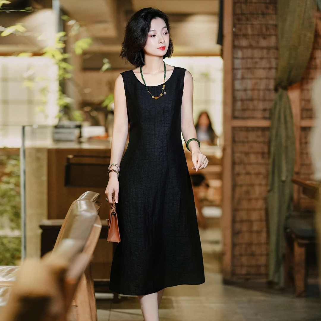 西子/【偏爱】非遗龟裂纹香云纱重磅桑蚕丝无袖背心连衣裙/CQTJ206