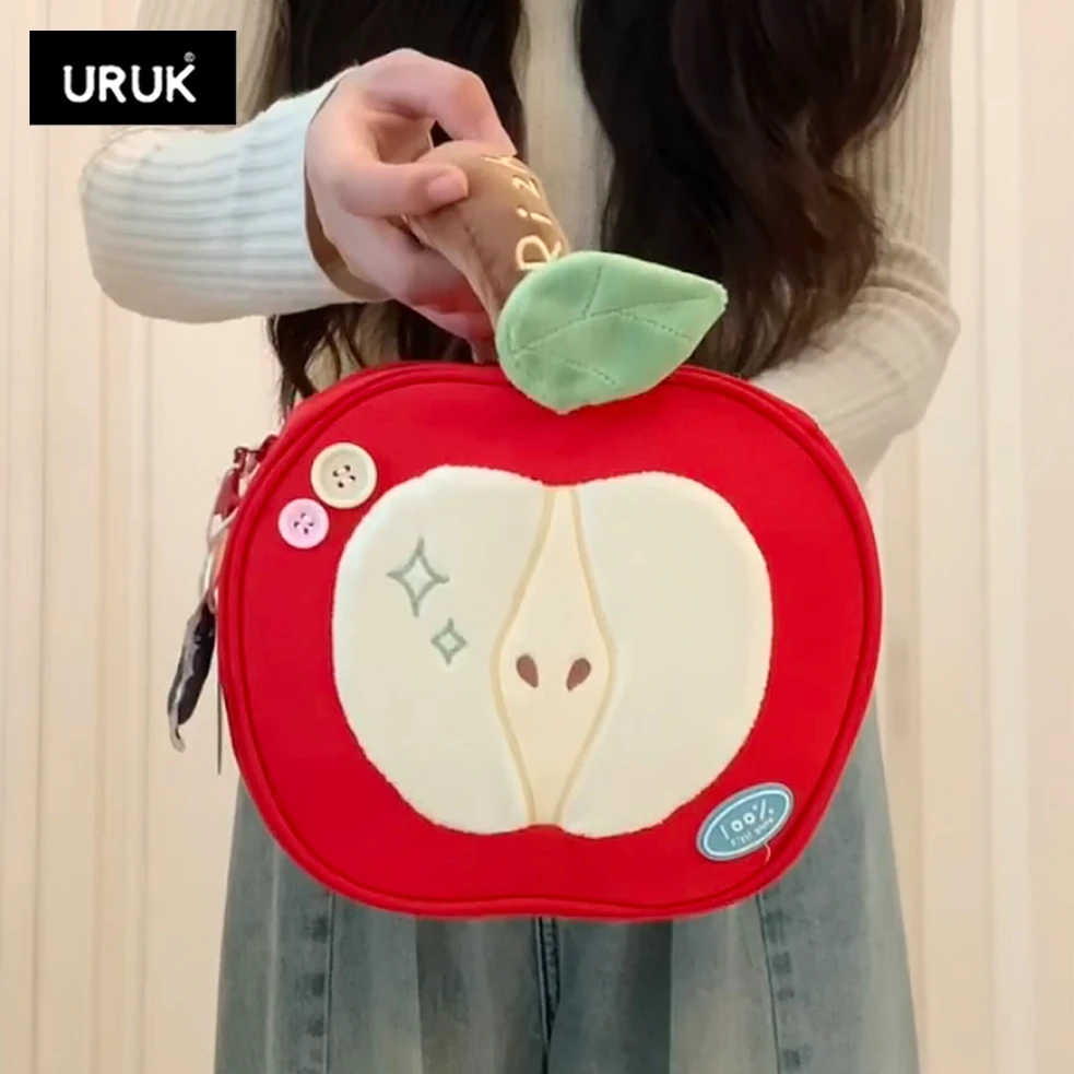 URUK新款高颜值大容量外出旅行分格收纳包手提包可爱红苹果手提包