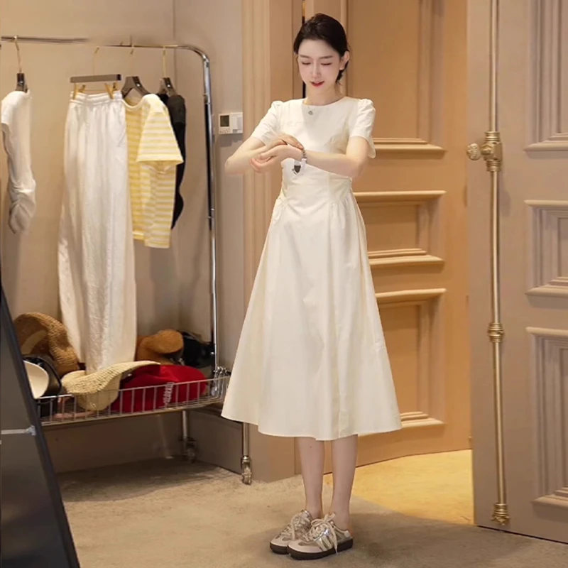 特价温柔风白色连衣裙子女秋季小众高级感气质收腰法式长裙2328