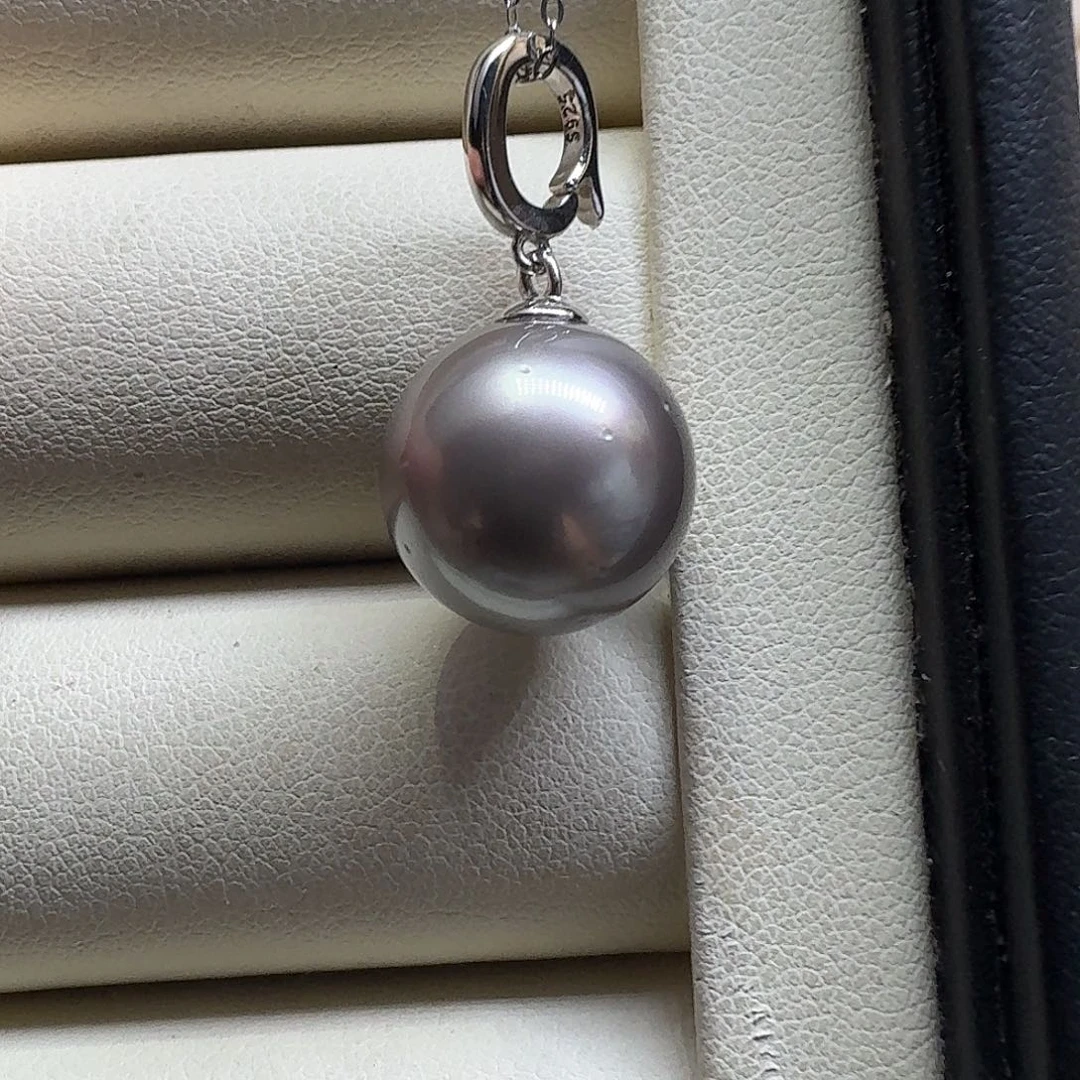 颈饰银S925镶嵌淡水珍珠13mm大溪地万能扣吊坠有瑕疵