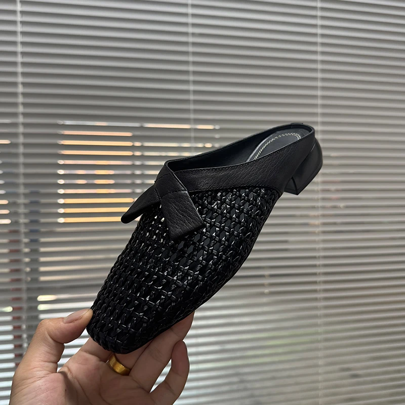 3cm/时尚镂空夏季透气粗跟包头拖鞋女外穿舒适方头中跟穆勒鞋女40