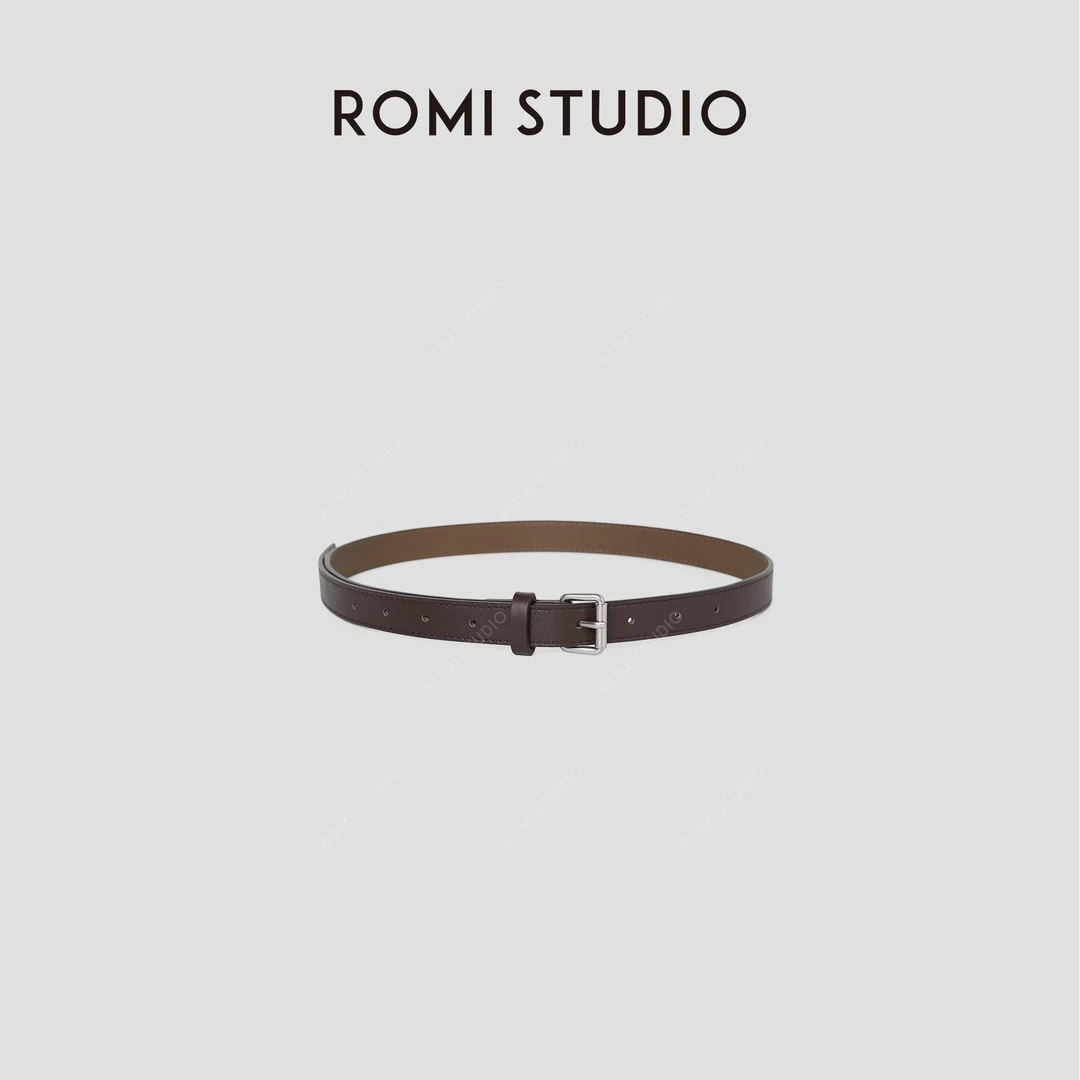 ROMI STUDIO“英伦复古”进口头层牛皮休闲银扣细腰带RW24LP31275